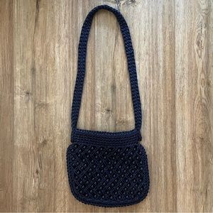 VINTAGE Navy Beaded Crochet Walborg Purse